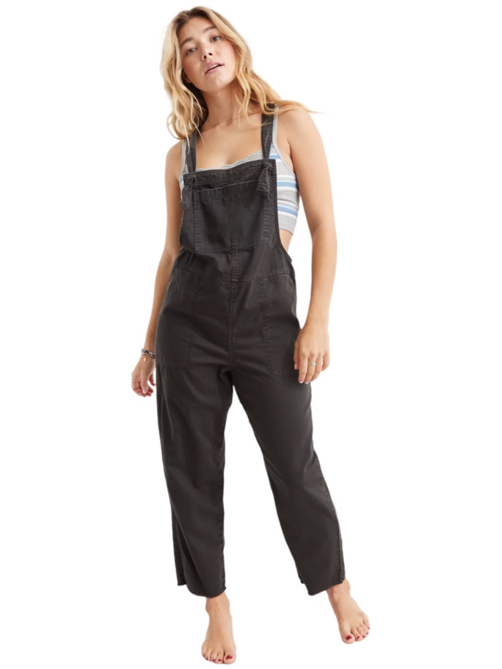 aerie Werk & Play Twill Overalls Smoked Gray Women’s Small Fall Casual Granola